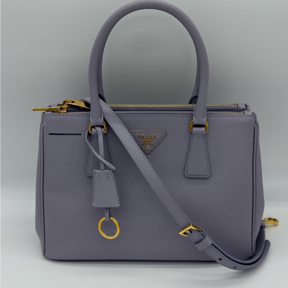 Authentic Prada small Saffiano Galleria double zips tote in light purple